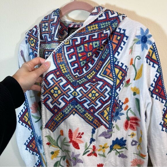 Johnny Was Biya Embroidered Hooded Cardigan White Floral Large Women’s - Picture 3 of 15